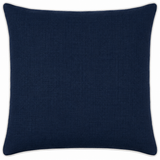 A square navy blue throw pillow with a subtle textured fabric and a thin white piped edge, shown against a plain white background.