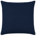 A square navy blue throw pillow with a subtle textured fabric and a thin white piped edge, shown against a plain white background.
