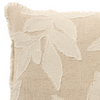 Detailed view of Coco Palms 50x50 cushion, highlighting applique embroidery, decorative edging, and the cotton-jute blend material