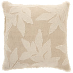 Coco Palms 50x50 cushion with 100% cotton and jute blend, featuring applique embroidery and decorative edging