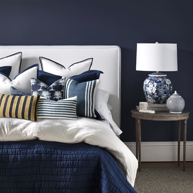 Striped navy pillow for couch or bed